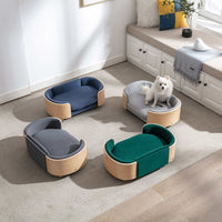 Modern Elevated Dog Cat Bed Pet Sofa with Solid Wood Legs and Bent Wood Back, Velvet Cushion, Sofa-Style Pet Beds for Small/Medium/Large Dogs & Cats, for Indoor, Small Size, Dark Gray