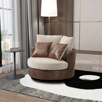 Swivel Accent Barrel Chair, Modern Upholstered Barrel Chair with 4 Pillows and Metal Base, Comfy 42.2"W Oversized 360° Swivel Single Sofa Chair, Lounge Leisure Chair, Bronzing Suede+Chenille, Beige