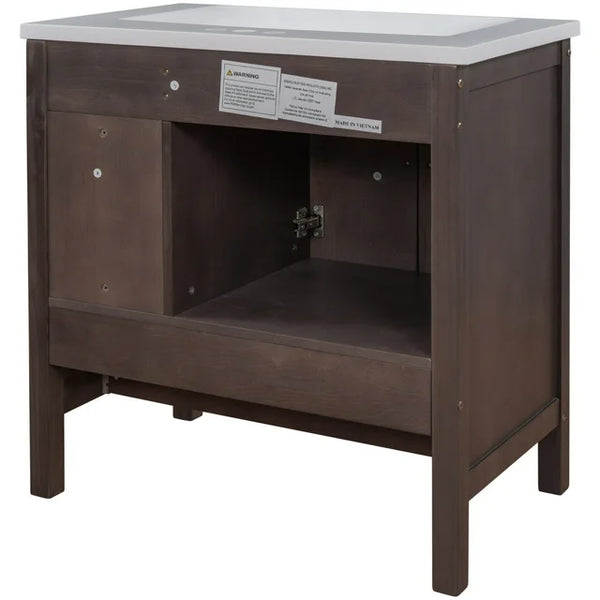 30" Bathroom Vanity Without Sink, Bathroom Vanity Cabinet Base Only, Freestanding Bath Vanity with Soft Close Doors and Drawer, Solid Wood Frame Bathroom Cabinet with Adjustable Shelf, Brown