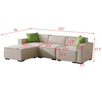 102" Modern Convertible Sectional Sofa with 2 Pillows,Linen Fabric L Shape Modular Couch with 2 Convertible Ottoman Chaises & Thicked Seat Cushion, DIY Combination 3-Seat Individual Seat Sofa