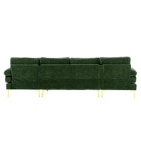 U-Shaped Sectional Sofa, Modern Large Accent Sofa, 110" Extra Wide 4-6 Seats Sofa with Chaise Lounge and Golden Legs, Modular Sofa Couches for Living Room Office, (Green)
