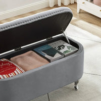 Velvet Storage Bench, Tufted Upholstered End of Bed Bench with Nail Head Decor and Metal Legs, Flip Top Storage Ottoman for Bedroom, Living Room, Entryway, Gray