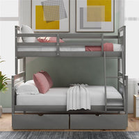Twin Over Full Bunk Bed with Two Storage Drawers, Ladder and Safety Guardrail for Kids, Teens, Adults, No Spring Box Needed, Gray