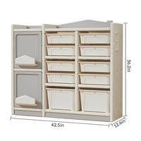 Kids Organizers Toy Storage Organizer, Floor Storage Cabinet with Bookshelf, 10 Bins and 2 Cabinets, Multifunctional Kids Storage Cabinet Toy Chest for Nursery, Playroom and Bedroom