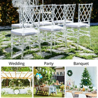 Clear Chairs, Modern Dining Chair Set of 4, Transparent Banquet Ghost Chair, 17.5" High Modern Accent Side Desk Chairs with Nets High-Back, Stacking Dining Chairs for Weddings, Banquets, Events