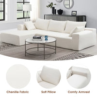 Sectional Sofa Sleeper Couch, Chenille Upholstered L-Shape Sleeper Sofa with 2 Pillows & Armrest, Convertible Modular Minimalist Sofa for Apartment Living Room, 2 PC Free Combination, White