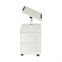 Upgraded Wooden Nightstand with Swivel Top, Height Adjustable Overbed End Table with Storage Drawers, Wheels and Open Shelf, Multifunctional Bedside Table Laptop Cart with Wheels, White