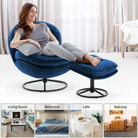 Velvet Swivel Accent Chair with Ottoman Set, Modern Lounge Chair with 360 Degree Swiveling Metal Base & Footrest, Comfy Single Sofa Chair for Living Room Bedroom, Reading Room, Home Office, Blue