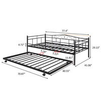 Twin Daybed with Trundle,Pullout Trundle Bed with 4 Casters, Metal Sofa Bed with Slat Support, for Kids Teens Adults Living Room, Guest Room, No Box Spring Needed, Black