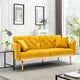 Velvet Futon Sofa Bed with 2 Pillows, Modern Tufted Upholstered Accent Sleeper Sofa Couch with Adjustable Backrest and Golden Metal Legs, Folding Loveseat Sofa Recliner Couch for Bedroom, Mustard