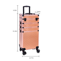 4 in 1 Professional Rolling Makeup, Train Case Aluminum Trolley Case Suitcase Organizer with Rotation Wheels for Makuep, Rose Gold