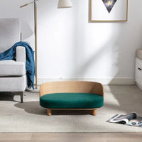 Modern Elevated Dog Cat Bed Pet Sofa with Solid Wood Legs and Bent Wood Back, Velvet Cushion, Sofa-Style Pet Beds for Small/Medium/Large Dogs & Cats, for Indoor, Green