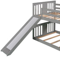 win Over Twin Bunk Bed with Slide and Ladder, Solid Wood Low Bunkbeds for Toddlers/Kids/Teens, White