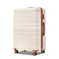 New Model Expandable Luggage Sets, ABS Hardshell 3pcs Luggage with TSA Lock, Hardside, Spinner Wheels, 20''24''28''Lightweight Durable Suitcase sets, Beige+Brown