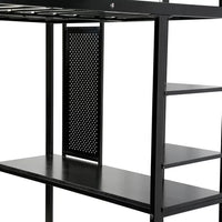 Full Size Metal Loft Bed with Desk and Shelves, High Loft Bed for Teen, Metal Bed Frame with 2 Built-in Ladders and Full-length Guardrail, Noise Free, No Box Spring Needed, 250LBS Weight Capacity