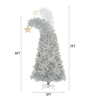 6ft Bendable Shining Santa Hat Style Christmas Tree, Hinged Fraser Fir Bent Top Xmas Tree with 900 Lush Branch Tips, 300 Colorful LED Lights, Artificial Fir Xmas Tree Holiday Decor for Home