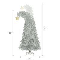 6ft Bendable Shining Santa Hat Style Christmas Tree, Hinged Fraser Fir Bent Top Xmas Tree with 900 Lush Branch Tips, 300 Colorful LED Lights, Artificial Fir Xmas Tree Holiday Decor for Home