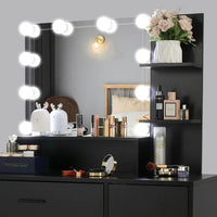 Black Bedroom Makeup Vanity Set, Vanity Desk with Light, Mirror and Cushioned Stool, Modern Makeup Dressing Table for Girls, Wife, Daughter, Mother, Adjustable Light Brightness