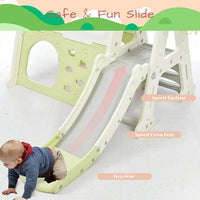 7 in 1 Toddler Climber and Slide Set Indoor Outdoor Backyard Kids Playground Climber Slide Playset with Tunnel, Climber, Whiteboard, Building Block Baseplates and Basketball Hoop for Babies, Green