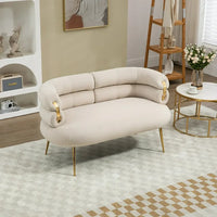 50" Small Loveseat Sofa, Mid Century Modern Velvet 2-Seat Couch Tufted Love Seat with Metal Frame and Tapered Golden Feet for Living Room, Bedroom, Apartment and Small Space, Beige