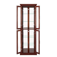 Lighted Curio Cabinet with Glass Doors, Tempered Glass Display Cabinet with Adjustable Shelves and Mirrored Back Panel, Tall Glass Storage Cabinet for Living Room, E26 Light Bulb Not Included