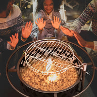 Fire Pit, 30in Round Wood Burning Fire Pit Outdoor Fireplace with with Cooking Grill Firepit, Grill Adjustable Cooking Grate Firepits for Patio/Backyard/Bonfire, Black
