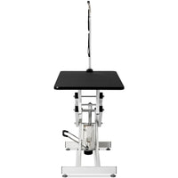 42.5 Inch Hydraulic Pet Dog Grooming Table Upgraded Professional Drying Table Heavy Duty Stainless Steel Frame with Adjustable Arm and Noose 400lbs Capacity Height Range 21-36 Inch, Black White