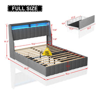 Full Size Platform Bed with LED,Linen Fabric Upholstery Platform Bed Frame with Wings Storage Headboard Design and 4 Drawers,Light Grey