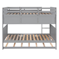 Bunk Bed with Twin Size Trundle and Bookshelf, Twin Over Twin Bunk Bed Frame with Safety Guardrail and Ladder, Solid Wood Separable Storage Bed Frame for Kids Boys Girls No Box Spring Needed, Gray