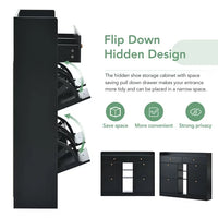 Shoe Cabinet with 4 Flip Drawers for Entryway, Modern 2-Tier Shoe Storage Organizer, Freestanding Slim Narrow Shoe Rack, Black (50.7"W x 9.4"D x 42.5"H)
