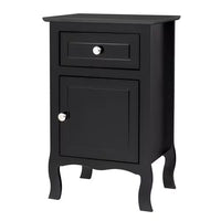 Country Style Side Table, Nightstand with 1 Drawer 1 Door, Bedside Tables with Wood Frame, Mid-Century Modern Nightstand with Storage, Bed Side Table & Night Stand End Table, for Bedroom, etc, Black