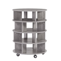4-Tier Round Pushable Shoe Cabinet on Wheels, Wooden Rotating Shoe Rack Tower for 16-20 pairs of shoes,360°Shoe Storage Organizer for Living Room,Porch, Cloakroom, Gray