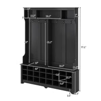 60" Wide Coat Rack with Black Metal Hooks,Hall Tree with Entryway Bench and 24 Shoe Cubbies,Hallway Storage Cabinet for Hallway Living Room Bedroom