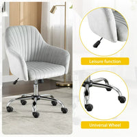 Home Office Chair,Modern Velvet Executive Desk Chair Accent Armchair with Lumbar Support,360°Swivel Adjustable Task Chair with Soft Seat,Vanity Chair with Metal Base for Living Room Office,Light Gray