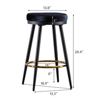 24 Inch Velvet Barstools Set of 2, Counter Stools with 360 Degree Swivel Seating, Round Bar Stools with Golden Footrest for Kitchen Island, Pub, Restaurants, Black