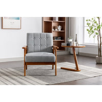 Accent Armchair, Modern Linen Fabric Upholstered Leisure Single Sofa Chair with Solid Wood Armrest and Feet, Comfy Lounge Side Chair Reading Chair for Living Room Bedroom Office Studio, Light Gray