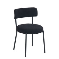 Set of 2 Teddy Fabric Dining Chairs with Curved Back and Metal Legs, Mid-Century Metal Frame Chairs for Kitchen Dining Room, Black
