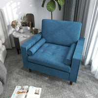 Modern Accent Armchair,Upholstered Tufted Large Club Chair with Arms and Wood Legs,Single Sofa Side Chair,Comfy Reading Chair Oversized Accent Chair for Living Room Bedroom Office,Blue