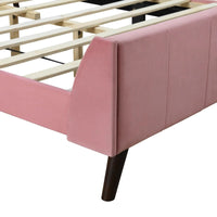 Queen Bed Frame, Velvet Upholstered Platform Bed with Tufted Headboard and 10 Wooden Slats, Modern Platform Bed Frame for Kids Teens Adults, Pink