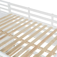 Full Over Full Bunk Bed Castle Style, Wooden Bunk Bed Frame with Stairs, Slide, Storage Drawers and Shelves, Stairway Bunk Beds for Children, Boys, Girls, Adults, White