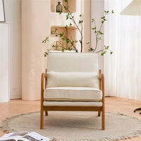 Accent Chair for Living Room, Mid-century Upholstered Armchair with Lumbar Pillow, Bronzing Cloth Lounge Chair with Solid Wood Frame for Living Room Bedroom Apartment, Off-White Color