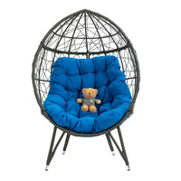 Outdoor Patio Wicker Egg Chair, Oversized Indoor Outdoor Lounger Chair with Comfy Cushion, Basket Wicker Chair for Patio, Backyard, Poolside, Living Room, Blue