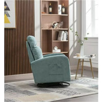 Swivel Rocking Chair for Nursery, Modern High Back Upholstered Recliner Rocker Chair with Metal Base and Side Pocket, Comfy Leisure Single Sofa Chair for Living Room Bedroom Office, Light Blue