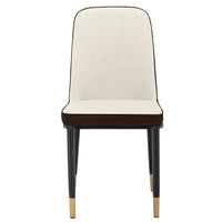 Modern Dining Chairs Set of 4, PU Leather Upholstered Dining Room Chairs with Backrest and Gold Metal Legs, Comfy Armless Side Chairs for Dining Room, Living Room,Restaurant,Kitchen,Brown+Beige