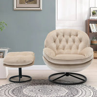 Swivel Accent Chair with Ottoman,Velvet Lounge Chair,Comfy Living Room Chair,Lazy Sofa for Bedroom,Apartment,Reading Room,Beige