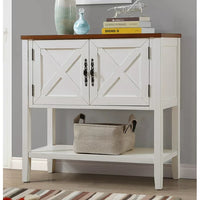 Farmhouse Coffee Bar Cabinet with Storage,Wood Buffet Sideboard Cabinet with 2 Doors and Open Bottom Shelf,Entryway Accent Cabinet Console Table for Living Room Dining Room Hallway,Antique White