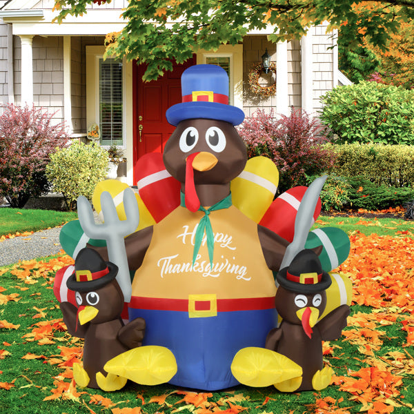 6 ft Thanksgiving Inflatable Turkey with 2 Little Turkey,15W 10pcs LED Light Up Blow Up Turkey for Autumn Thanksgiving Family Party,Halloween Inflatable Turkey for Yard Garden Decoration