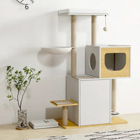 Wood Cat Tree Tower, Cat Furniture with Furry Ball, Scratching Pads, Large Storage Space, Cat Scratching Posts, Kittens Pet Play House for Indoor Cats (5.0) 5 stars out of 2 reviews 2 reviews