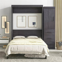 Full Size Murphy Bed with Wardrobe and Drawers, Modern Wall Bed Can Be Folded into a Cabinet, Full Size Storage Bed Frame for Multipurpose Guest Room or Home Office, Space-Saving Design, Gray