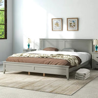 Modern Solid Wood King Size Platform Bed with Headboard/Footboard, Wood Bed Frame Wood Slat Support, Deluxe Wood Platform Bed Frame, No Box Spring Needed, for Adults, Teens, Gray